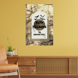 Scary Bats Spider Web Full Moon Happy Halloween Poster