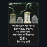Scary Birthday Party Invitation<br><div class="desc">This scary birthday party invite has the perfect background with a cemetary and lightning crashing down behind the tombstones; perfectly frightening for any scary themed birthday party,  just customize with all your details and you are all set!</div>