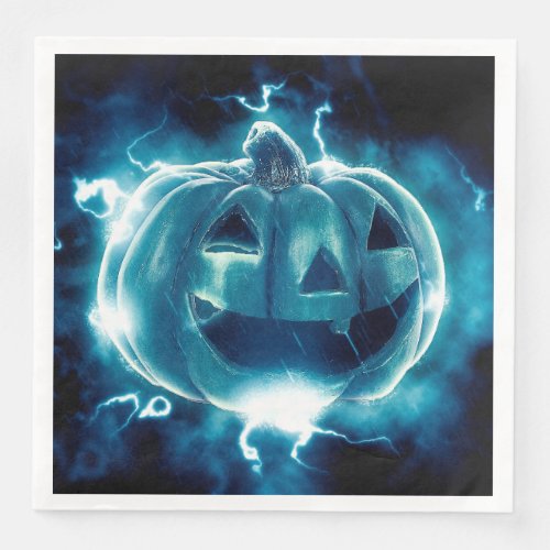 Scary Black and Blue Pumpkin Halloween Paper Dinner Napkins