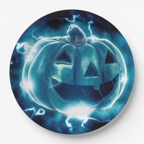 Scary Black and Blue Pumpkin Halloween Party   Pap Paper Plates