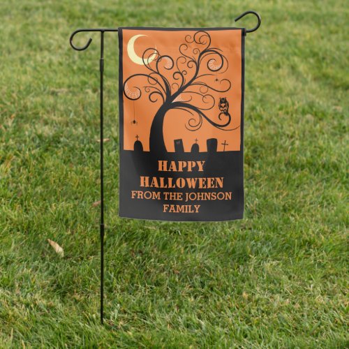 Scary Black and Orange Graveyard Halloween Garden Flag