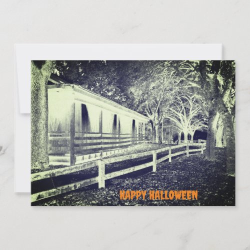 Scary Black and White Cabin Woods Halloween Party Invitation