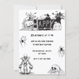 Scary Black and White happy Halloween Party Invitation