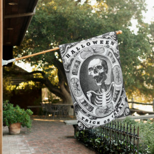 Scary Black and White Skull Skeleton Halloween Ho House Flag
