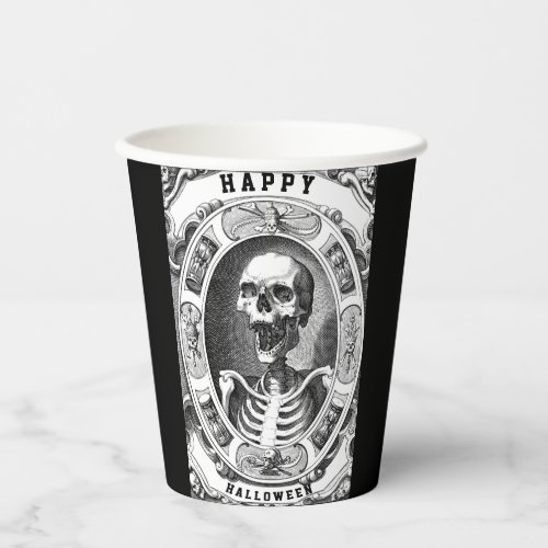 Scary Black and White Skull Skeleton Halloween Paper Cups