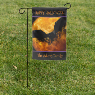 Scary Black Bat Orange & Black Halloween Garden Flag