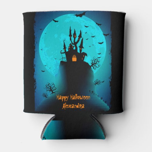 Scary Black  Blue Moon Happy Halloween Can Cooler