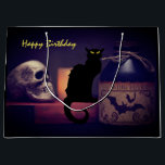 Scary Black Cat and Skull Happy Birthday Halloween Large Gift Bag<br><div class="desc">This Happy Birthday Halloween gift bag features a scary black cat and spooky skull with a potion bottle.  -</div>