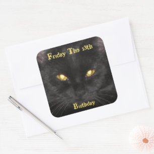 Scary Black Cat Birthday on Friday the 13th Squa Square Sticker