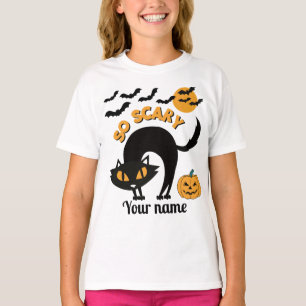 scary black cat Custom name Halloween girls  T-Shirt