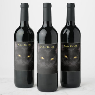 Scary Black Cat on Friday the 13th Wine Label