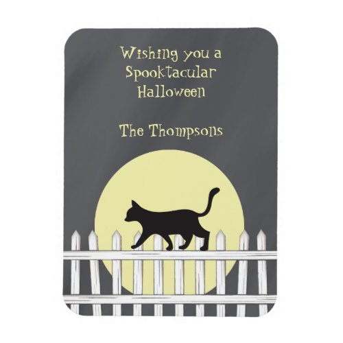 Scary Black Cat on Picket Fence Magnet