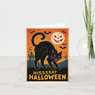 Scary Black Cat Spooky Kitten Hissssay Halloween Card