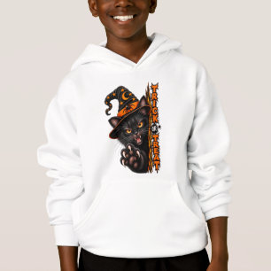 Scary Black Cat Witch Trick or Treat Halloween Hoodie