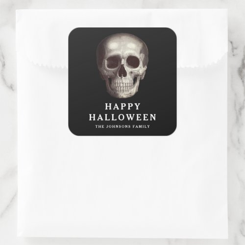 Scary Black Dead Skull Happy Halloween Square Sticker