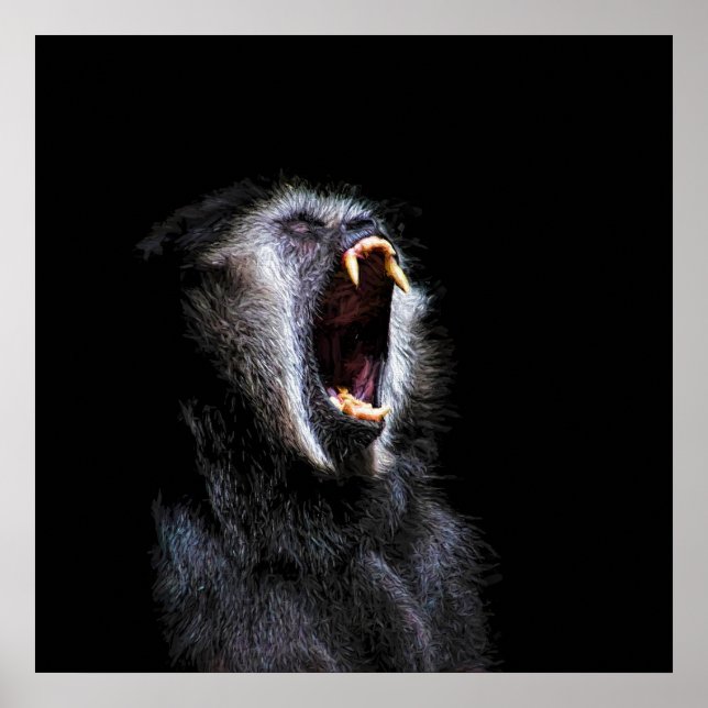 Scary Black Gibbon Monkey Vicious Fanged Teeth Poster (Front)