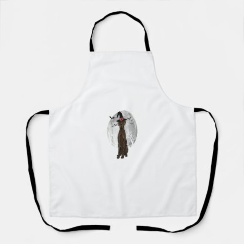 Scary Black Great Dane Dog Witch Hat Halloween Apron