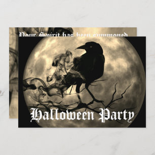 Scary Black Raven Full Moon Halloween Party Invita Invitation