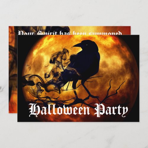 Scary Black Raven Full Moon Halloween Party Invita Invitation