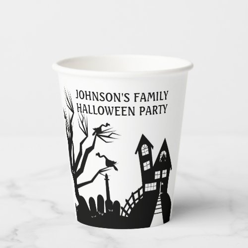 Scary Black  White Haunted House Halloween Party  Paper Cups