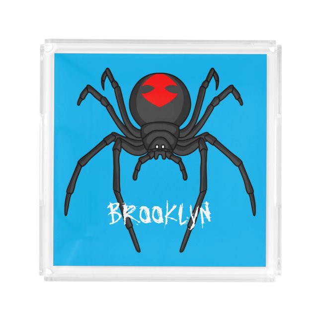 Scary black widow spider cartoon illustration acrylic tray (Front)