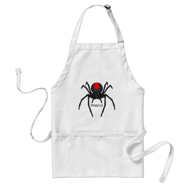 Scary black widow spider cartoon illustration adult apron (Front)