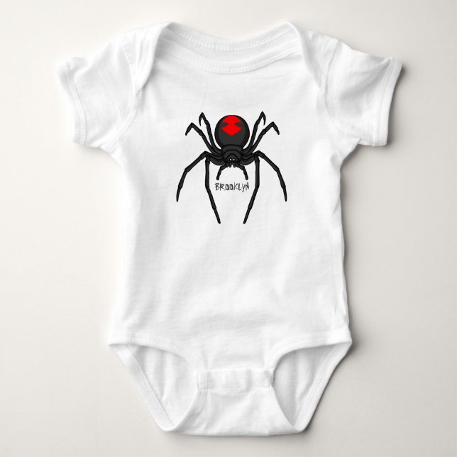 Scary black widow spider cartoon illustration baby bodysuit (Front)
