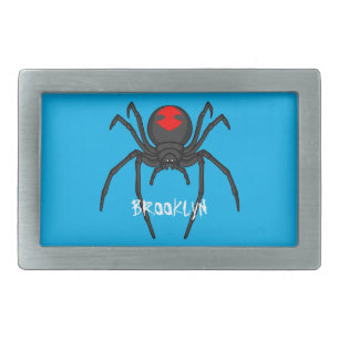 Scary black widow spider cartoon illustration belt buckle