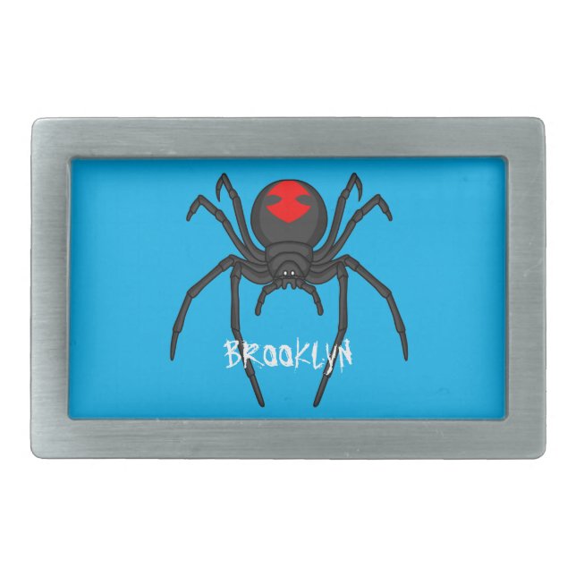 Scary black widow spider cartoon illustration belt buckle (Front)