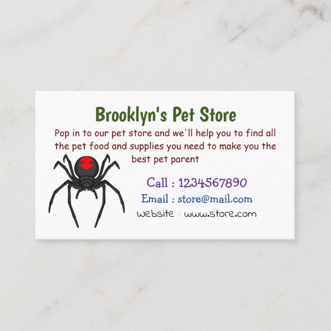 Scary black widow spider cartoon illustration business card (Front)