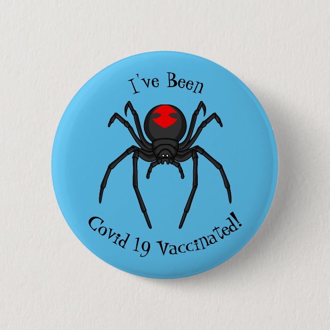Scary black widow spider cartoon illustration button (Front)
