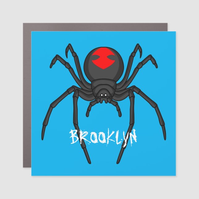 Scary black widow spider cartoon illustration car magnet (Front)