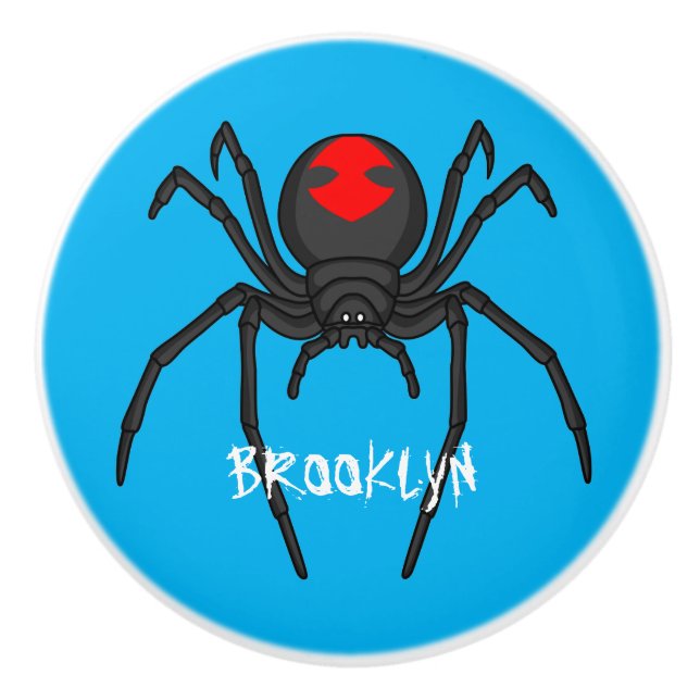 Scary black widow spider cartoon illustration ceramic knob (Front)