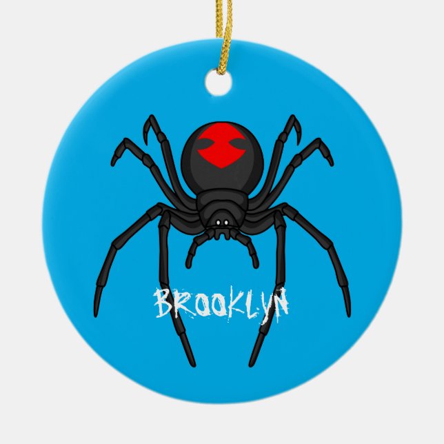 Scary black widow spider cartoon illustration ceramic ornament (Front)