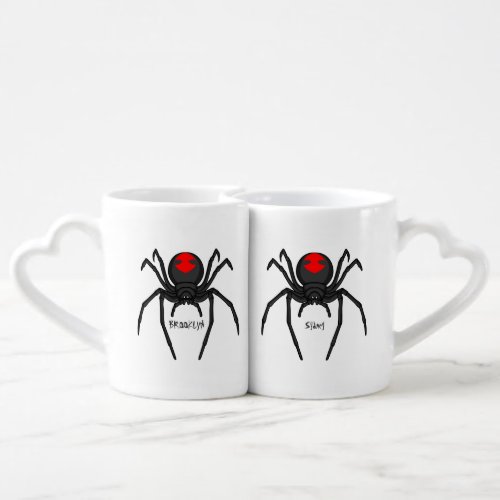 Scary black widow spider cartoon illustration coffee mug set