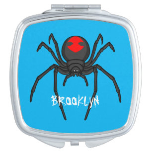 Scary black widow spider cartoon illustration compact mirror