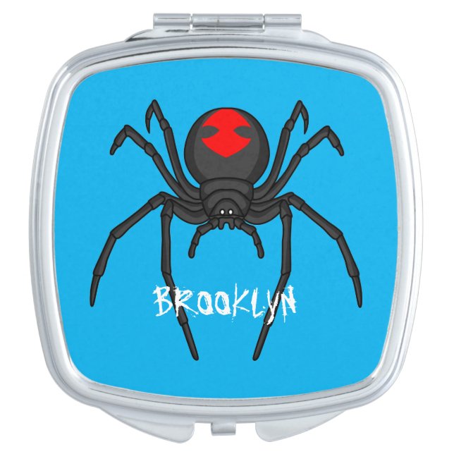 Scary black widow spider cartoon illustration compact mirror (Front)