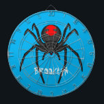 Scary black widow spider cartoon illustration dart board<br><div class="desc">A scary black widow spider for lovers of creepy crawly things.</div>