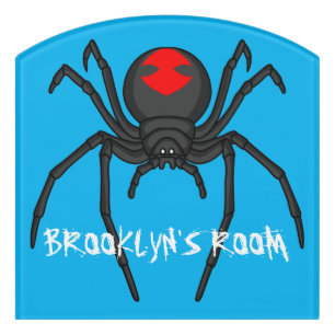 Scary black widow spider cartoon illustration door sign