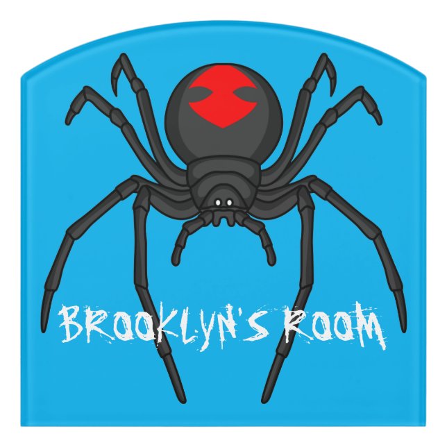 Scary black widow spider cartoon illustration door sign (Contour Front)