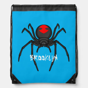 Scary black widow spider cartoon illustration drawstring bag
