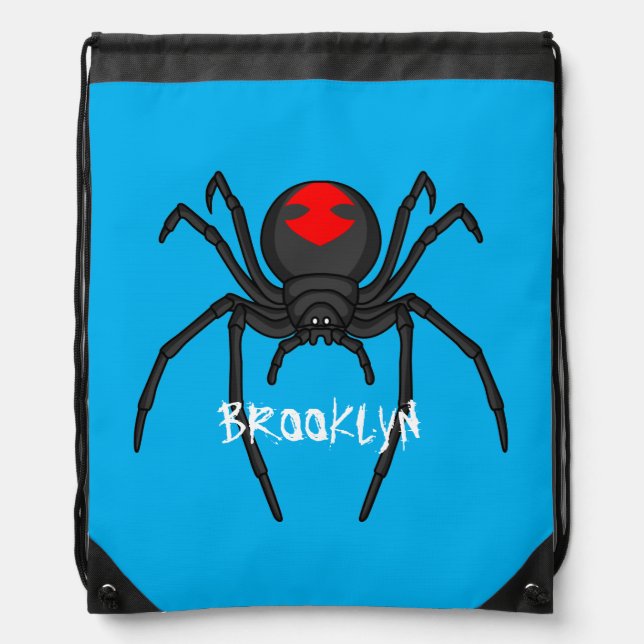 Scary black widow spider cartoon illustration drawstring bag (Front)