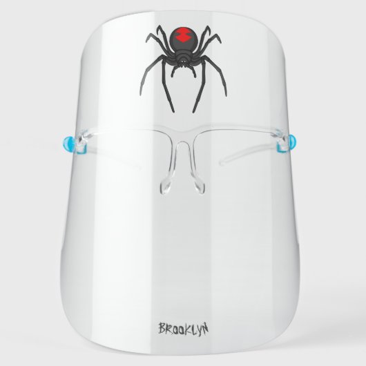 Scary black widow spider cartoon illustration face shield (Front)