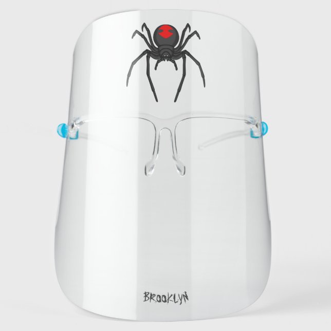 Scary black widow spider cartoon illustration face shield (Front)