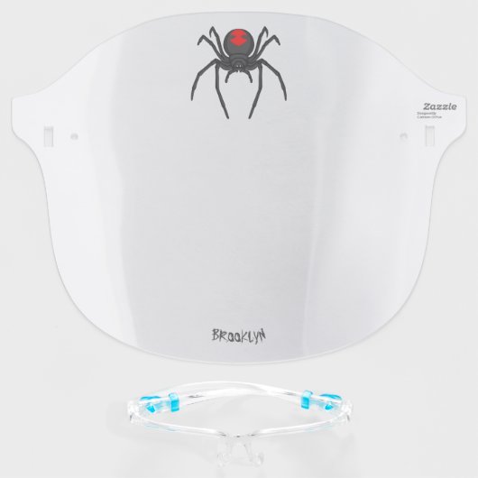 Scary black widow spider cartoon illustration face shield (Front w/Glasses)