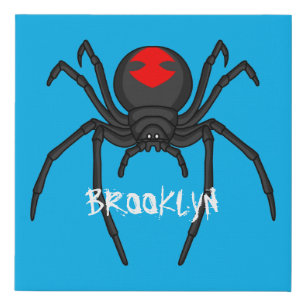Scary black widow spider cartoon illustration faux canvas print