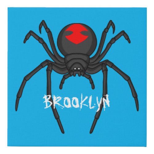 Scary black widow spider cartoon illustration faux canvas print