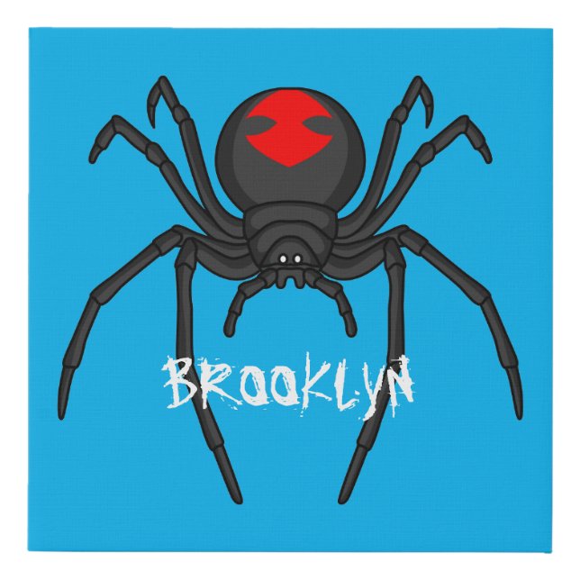 Scary black widow spider cartoon illustration faux canvas print (Front)