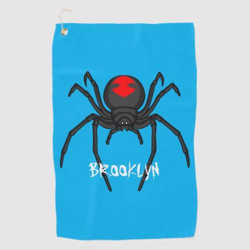 Scary black widow spider cartoon illustration golf towel