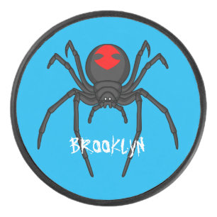 Scary black widow spider cartoon illustration  hockey puck